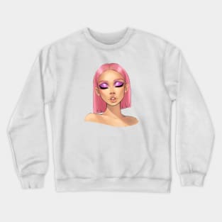 Pink Hair Makeup Girl Crewneck Sweatshirt